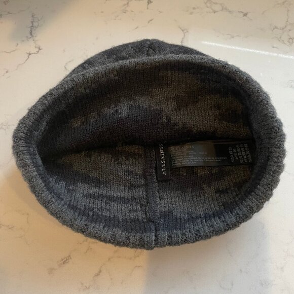 All Saints Eiger Beanie Turned Up Rib Cuff Knit Acrylic Wool Black + Grey Sz OS - Picture 6 of 8